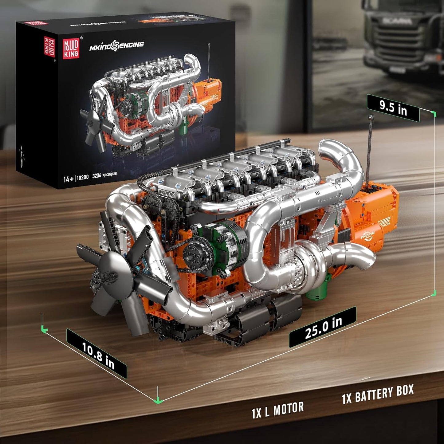 Motor y transmisión de camiones motorizados